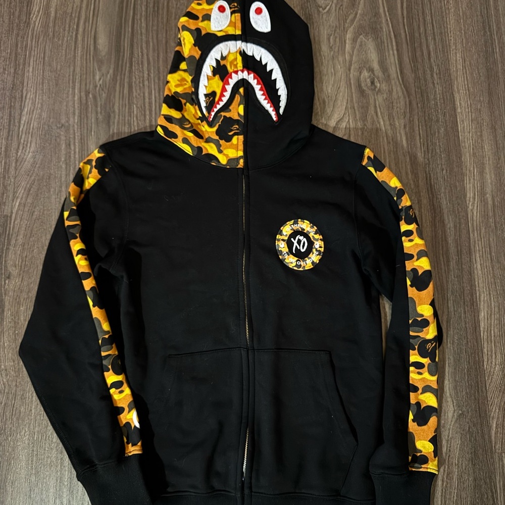 Bape Black and Orange Camo Shark Jacket